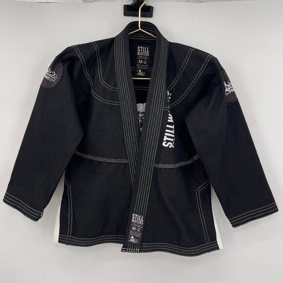 Kids Still Waters Brazilian Jiu-Jitsu Gi Kimono Top Black White Stitching Sz M 2 - Picture 1 of 12